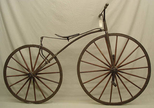 Bicycle; Boneshaker, Iron Frame, Wood Wheels, Replica.